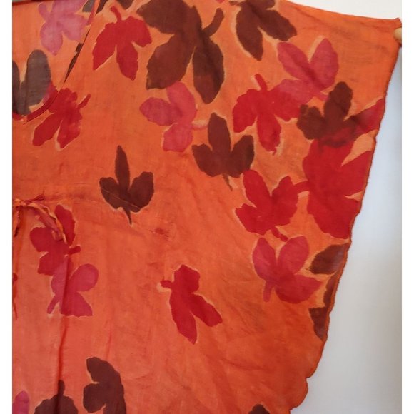 Winter Sun orange fall leaves 100% linen butterfly sleeve Medium - Picture 5 of 9